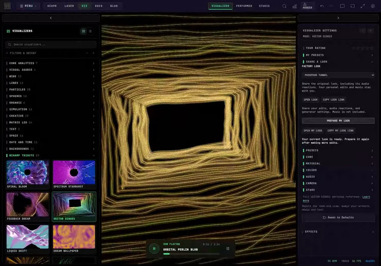 How Do I Share a Custom Winamp-Style Visualizer Look?