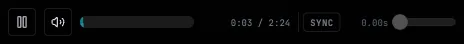 Play, mute, scrubber with energy heat, time, and SYNC delay controls