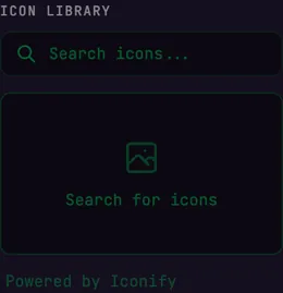 The icon library with its search field