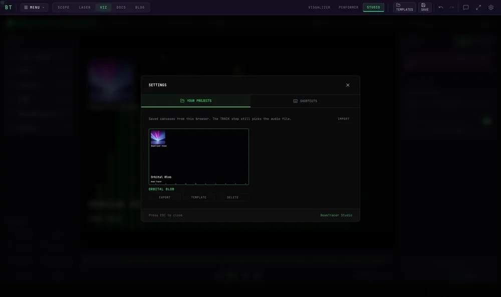 The YOUR PROJECTS tab in Studio settings