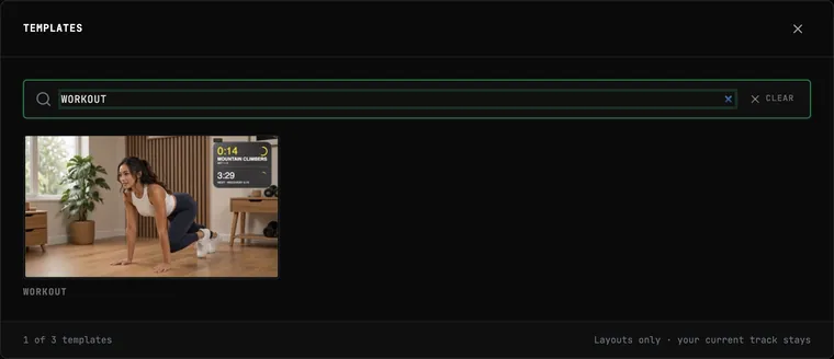 The built-in Workout template in the Templates window