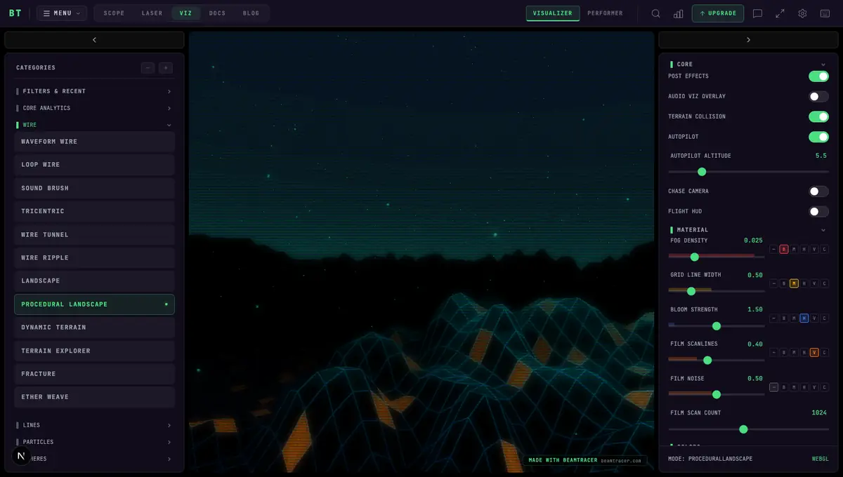 The Procedural Landscape visualizer — an audio-deformed wireframe terrain