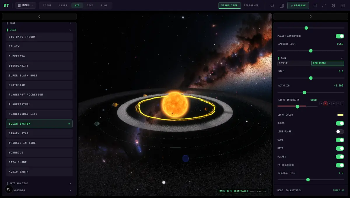The Solar System visualizer — planets orbiting a glowing sun