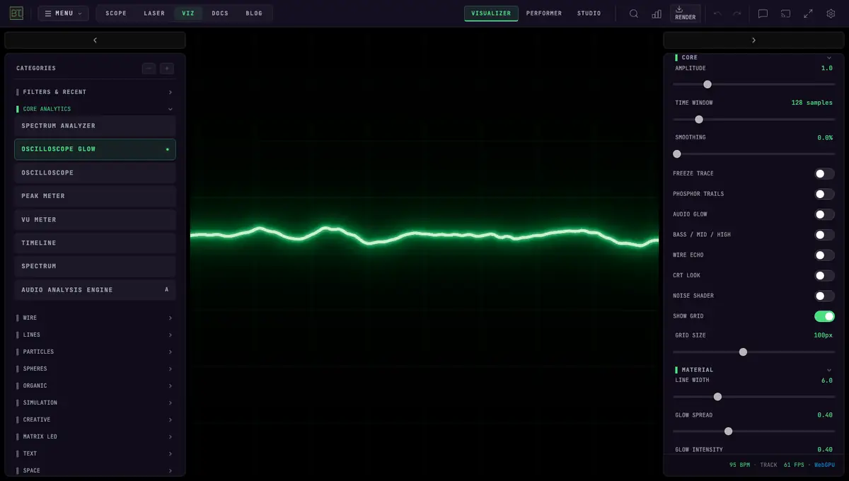 AUDIO VISUALIZERS — OSCILLOSCOPE GLOW