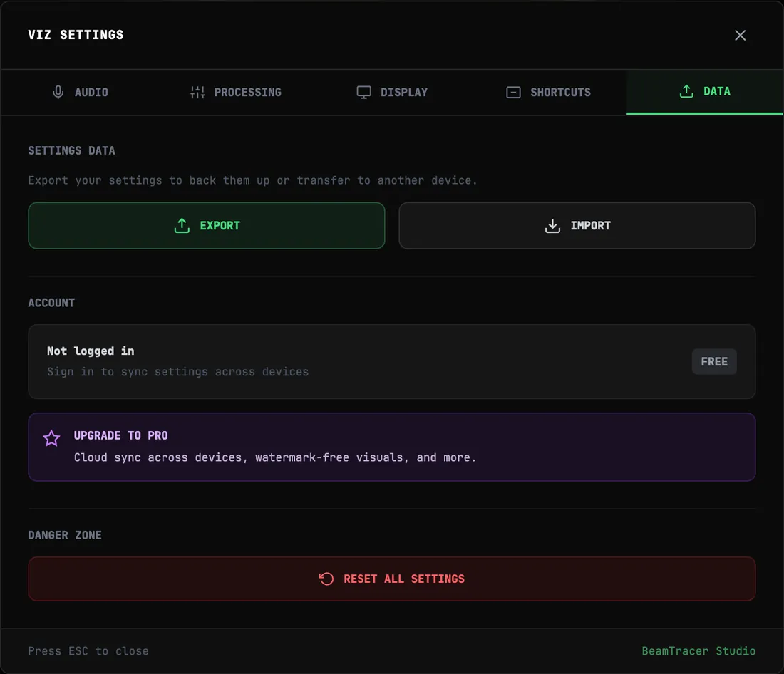 Export or import your settings