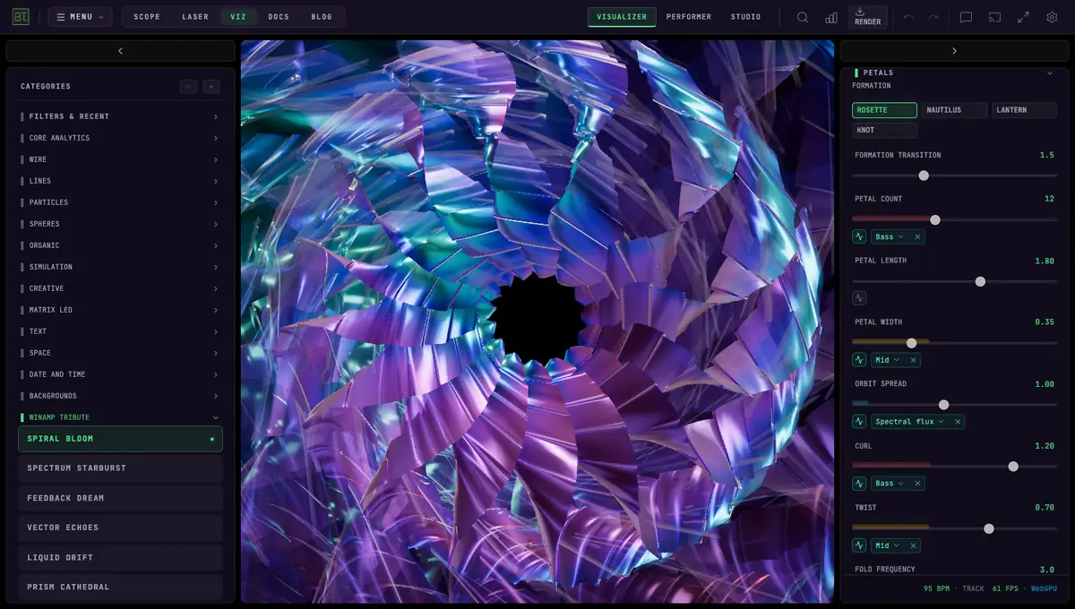 SPIRAL BLOOM in the BeamTracer retro visualizer collection