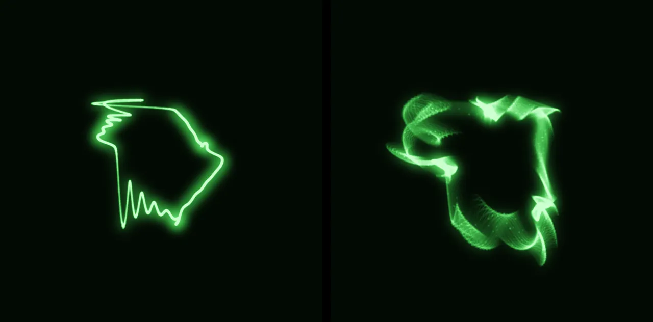 Phaser on an oscilloscope: a clean XY figure beside the same figure with the phaser engaged