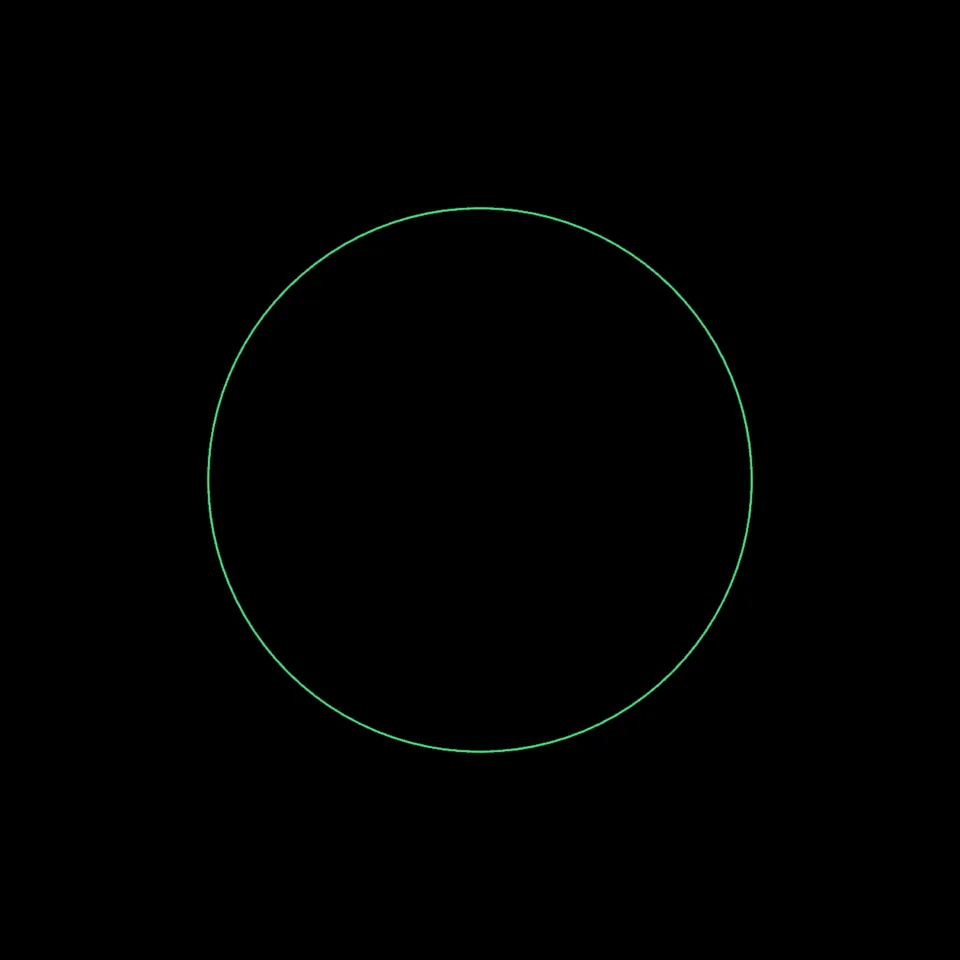 A static laser circle exported from BeamTracer Animation Studio, shown in the ILDA Viewer with its default trail: one single green ring, because every frame is identical
