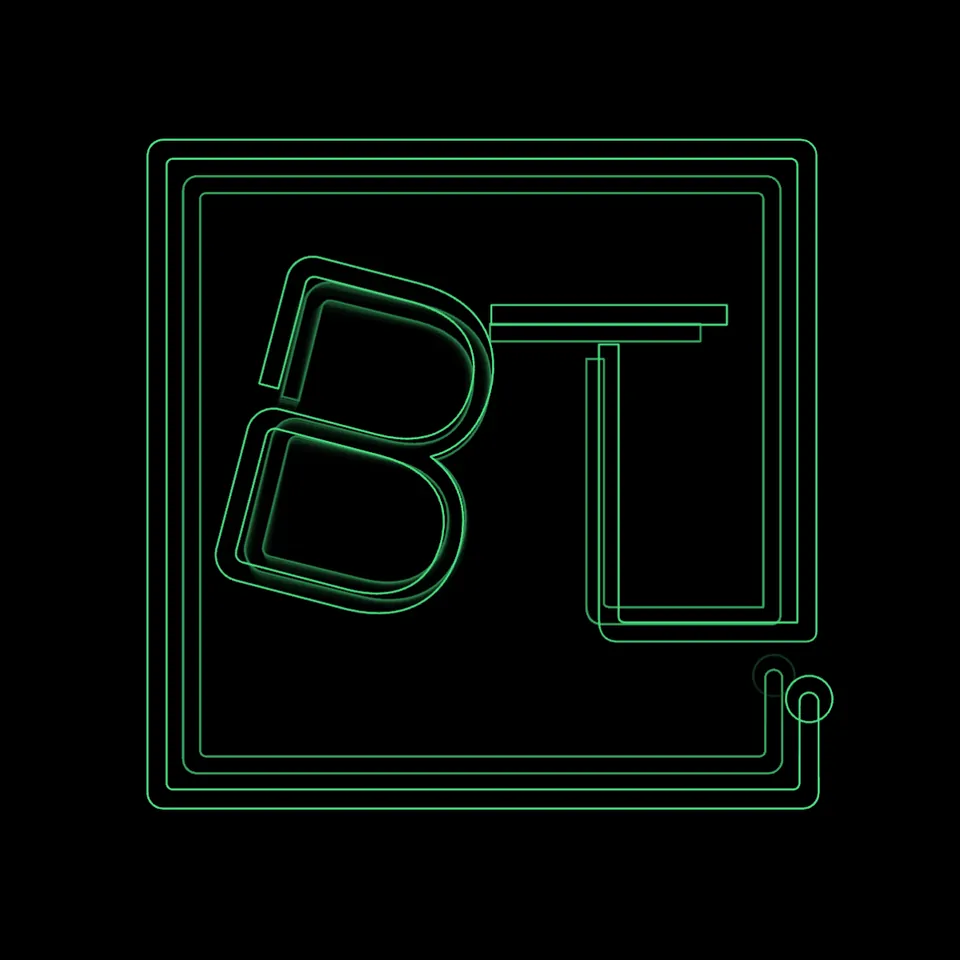 The same logo exported with three reactions, shown in the ILDA Viewer with its default trail just after a beat: a fading larger echo of the whole logo from the kick, and the letter B smeared across several angles as it rocks