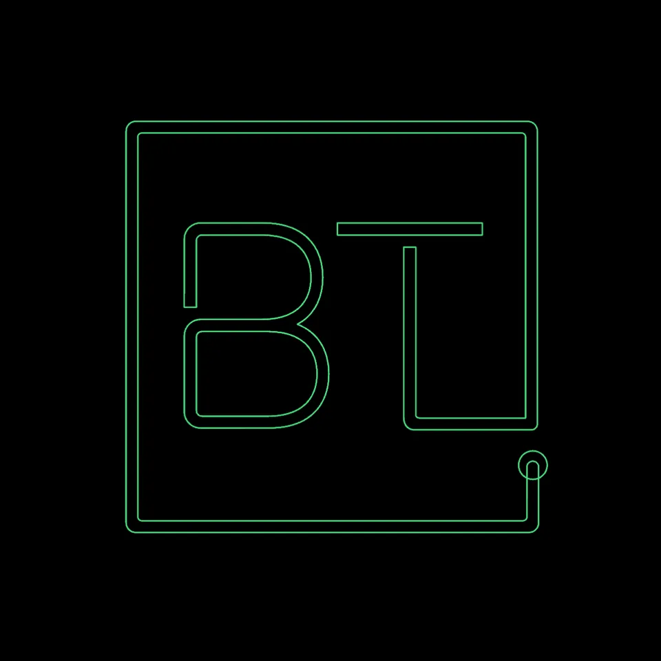 The BT logo exported from BeamTracer Animation Studio with no reactions, shown in the ILDA Viewer with its default trail: one crisp green logo, because every frame is identical