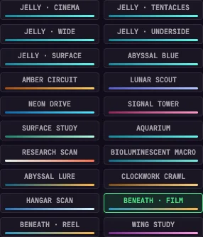The BENEATH · FILM and BENEATH · REEL presets in Model Pulse's preset grid