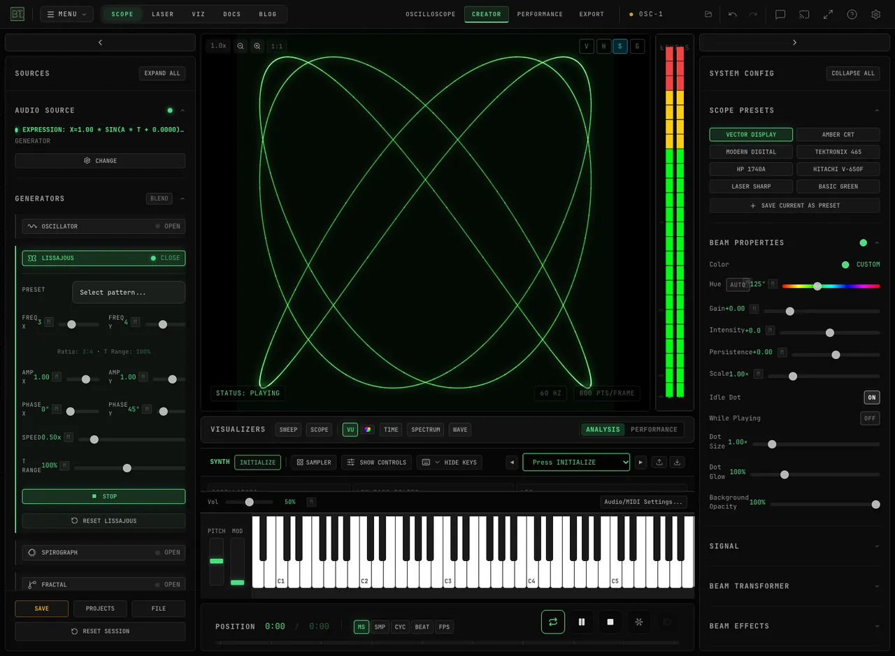 OSC-1 Lissajous card with frequency and ratio controls