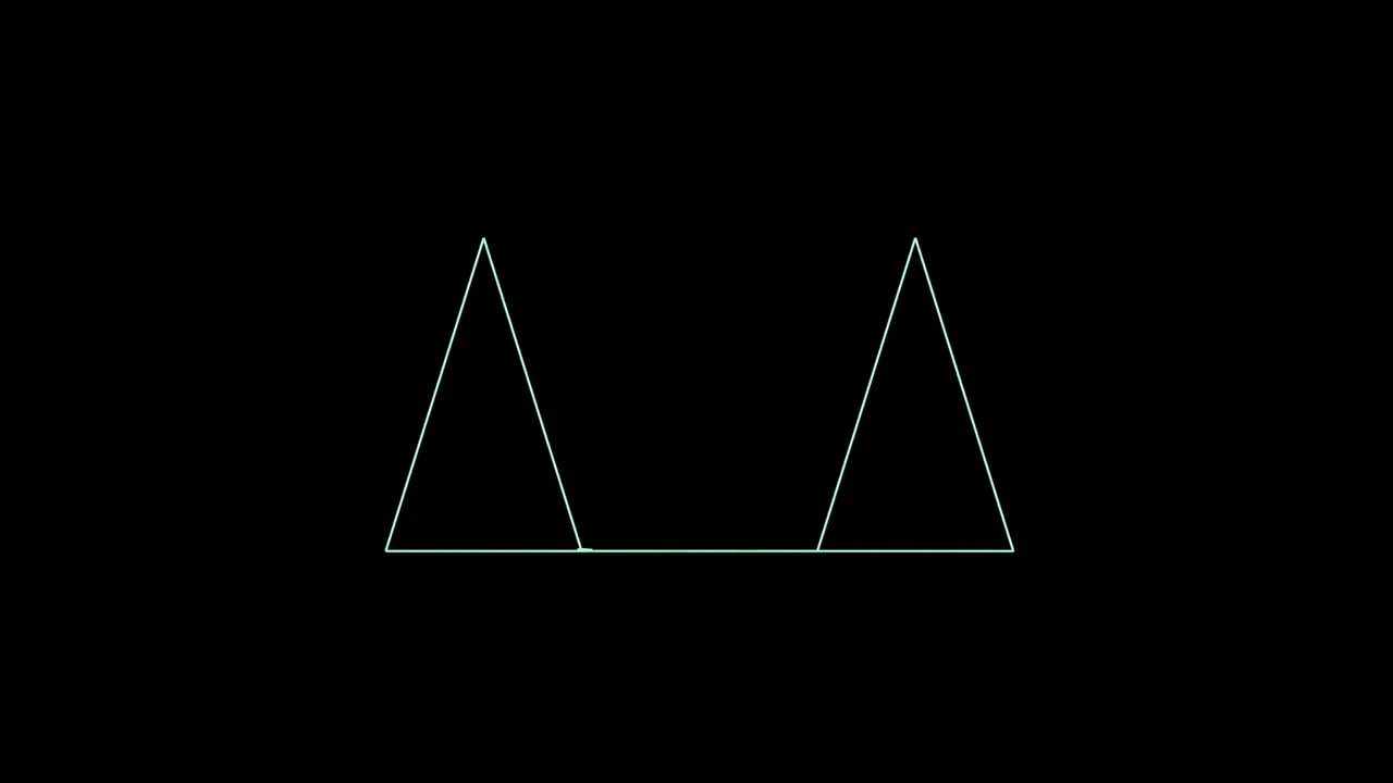 The same two triangle outlines with shorter horizontal travel between their nearest lower corners