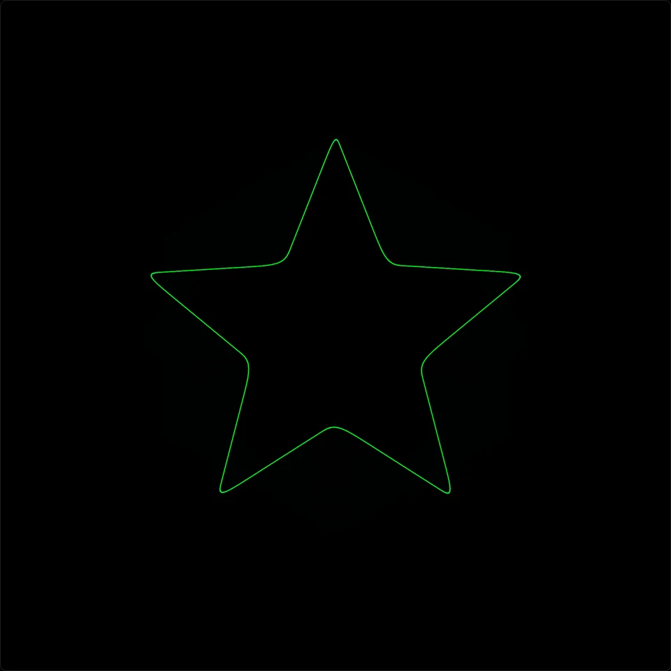 The same star in the output preview with Mirrors on PHYSICS and Scanner on STANDARD 30K: every point and inner corner rounded off by the simulated scanner