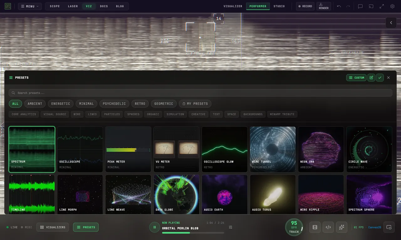 The preset grid reordered in Edit mode, with CUSTOM and the save checkmark visible