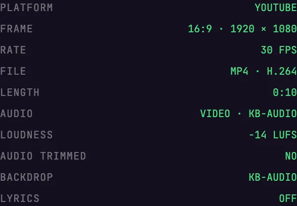 The BeamTracer Studio export summary before rendering