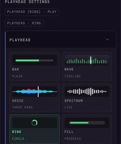 Playhead layer settings in BeamTracer Studio with style, hue, thickness and placement
