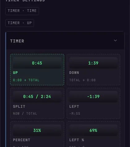 Timer layer settings in BeamTracer Studio with COLOR, HUE and TIMER FONT