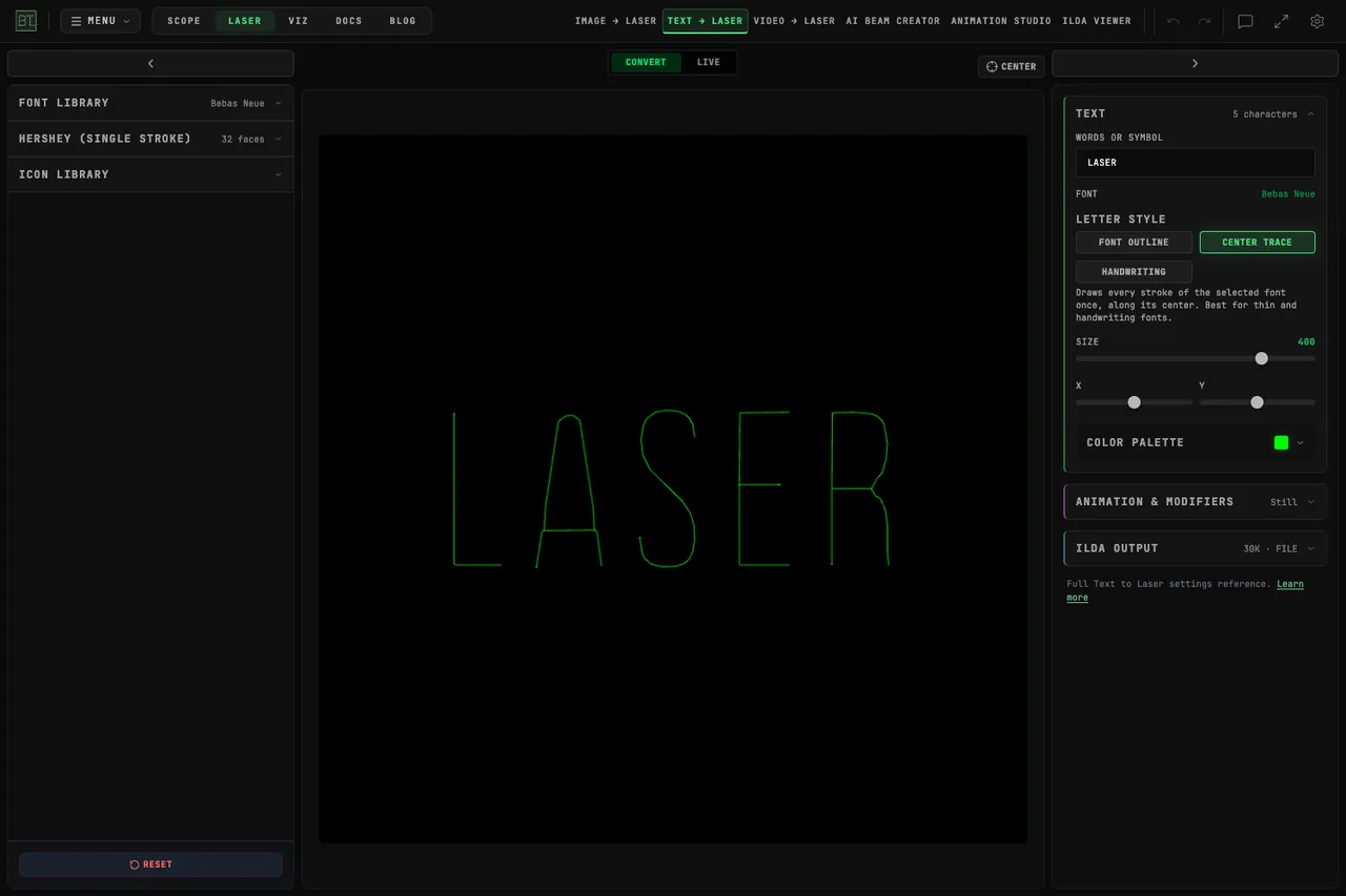 LASER in Bebas Neue with center paths