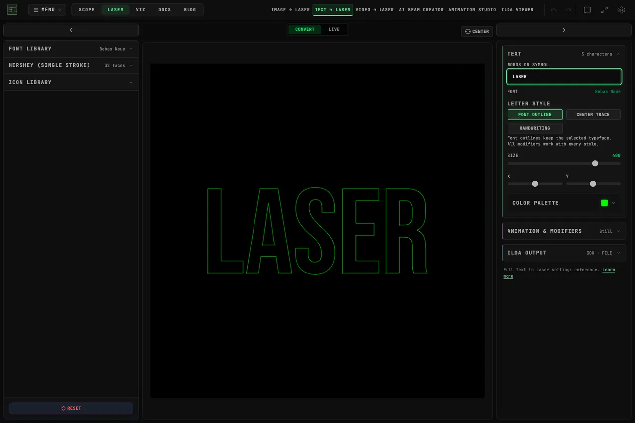 LASER in Bebas Neue as font outlines