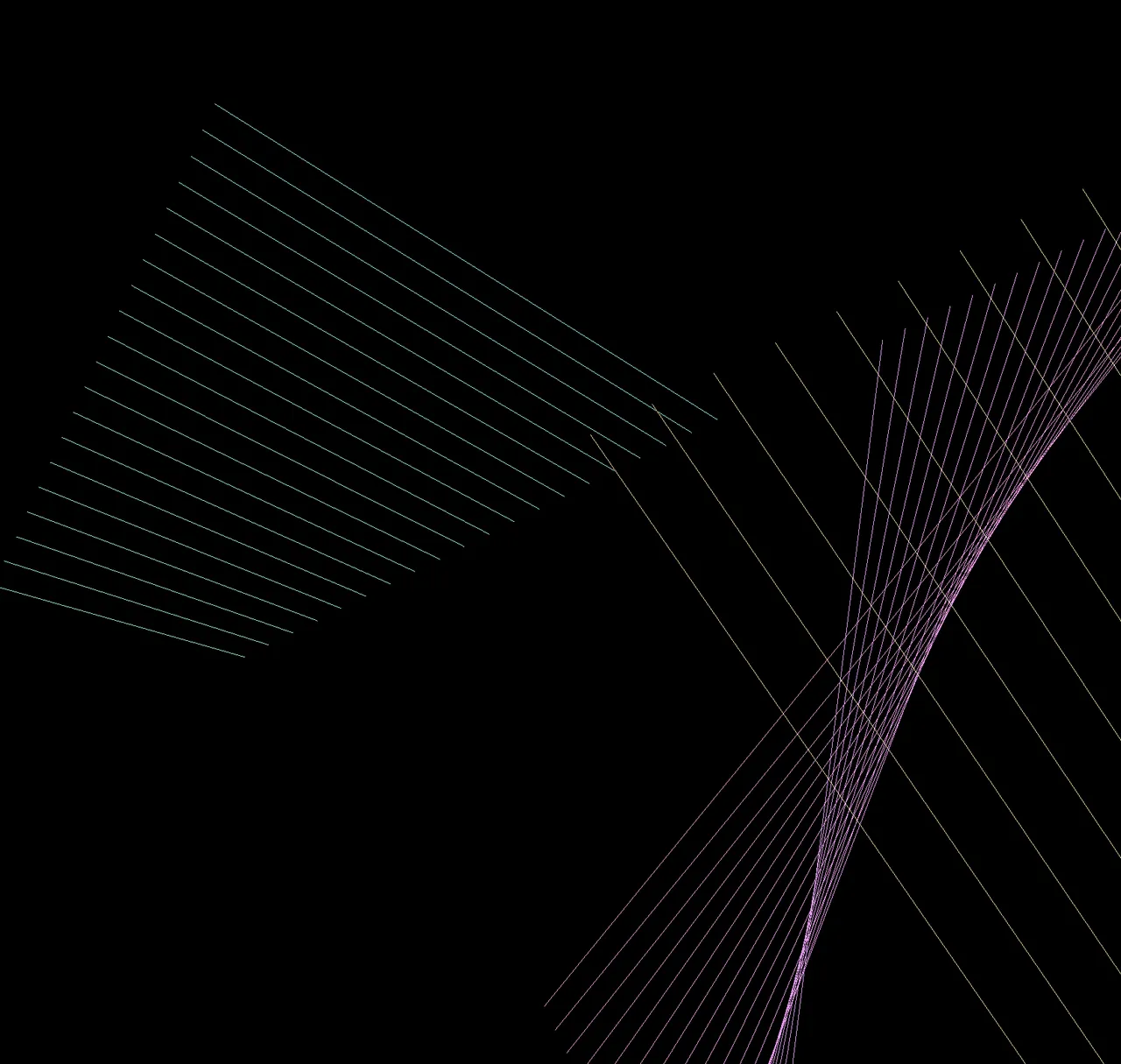 Groups of colored lines crossing in the Dancing Lines scene
