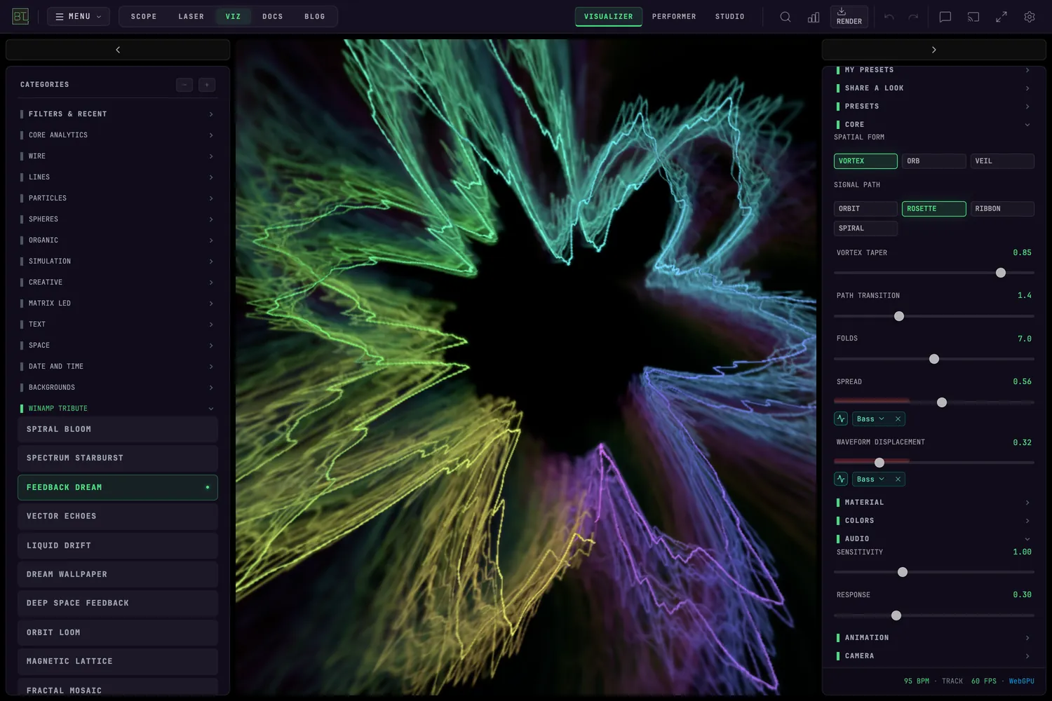 Feedback Dream playing the comparison track with its visual controls visible