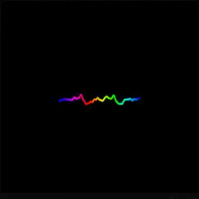 A rainbow sine wave displaced by the live waveform of the playing track