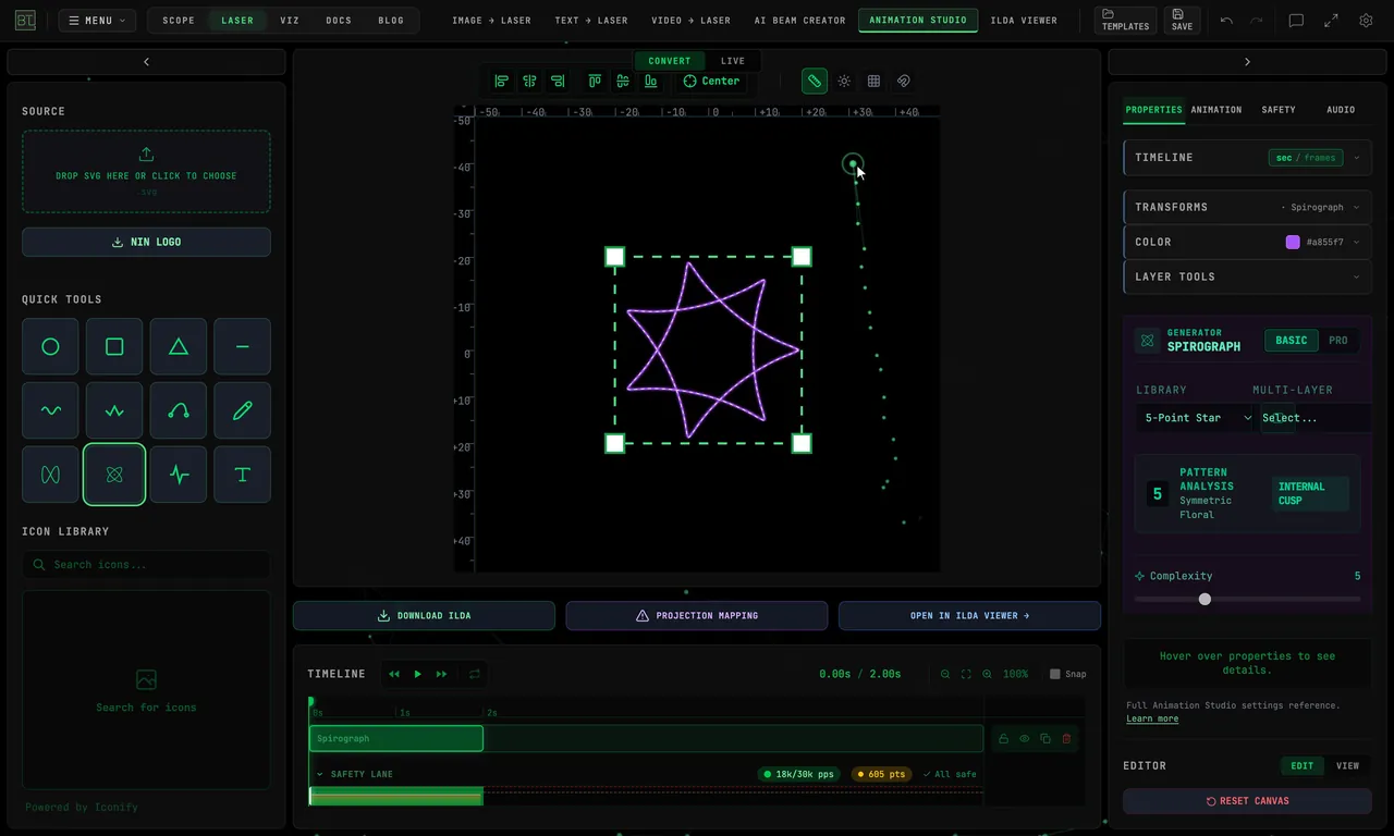 Pressing G cycles the canvas grid through Square, Center and Radial, then the Background button cycles the canvas from Off to Gray to White