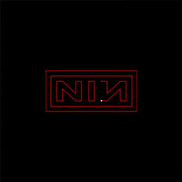 The NIN TRACE template on the Animation Studio canvas: a red outline of the logo being written on by a bright leading dot