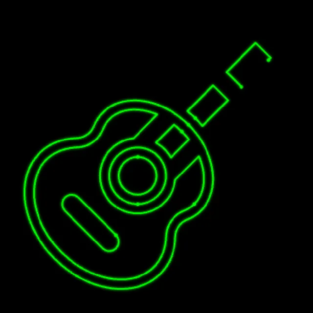 WRITE: the guitar outline drawn stroke by stroke behind a moving leading dot