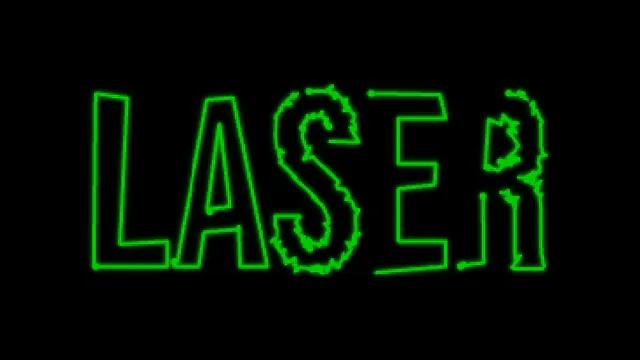 GLITCH: the LASER letters broken up and displaced in jagged segments