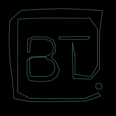 The Edge Deform visualizer on the imported BT logo: the frame, the letters and the dot each flex with the music as separate outlines