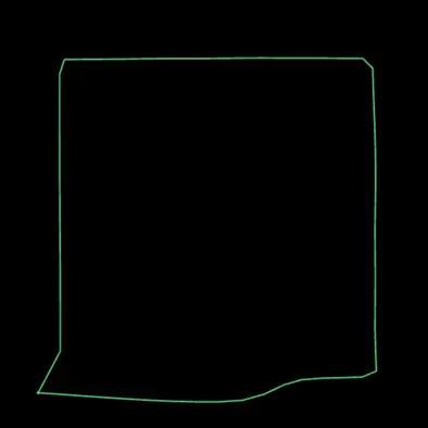 The Edge Deform visualizer on a square layer: the bottom edge bulges and flexes with the bass while the other edges stay close to straight