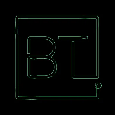 The Edge Wave visualizer on the imported BT logo: the frame and letters ripple with the waveform in moving patches, each stroke moving as one line