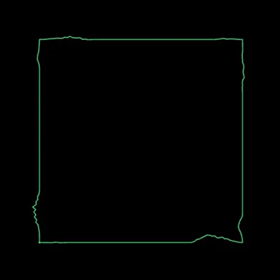 The Edge Wave visualizer on a square layer: short stretches of each edge crackle outward and inward with the playing waveform while the corners and the rest of the outline stay straight