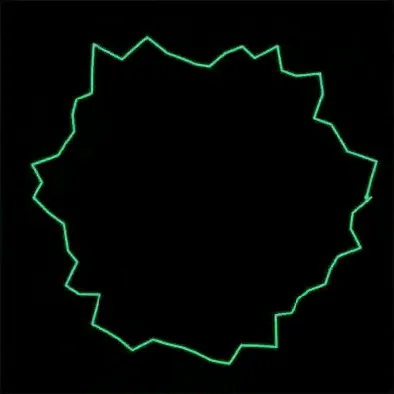 The Waveform visualizer on a circle layer: the outline redrawn as a spiky closed path that follows the playing waveform