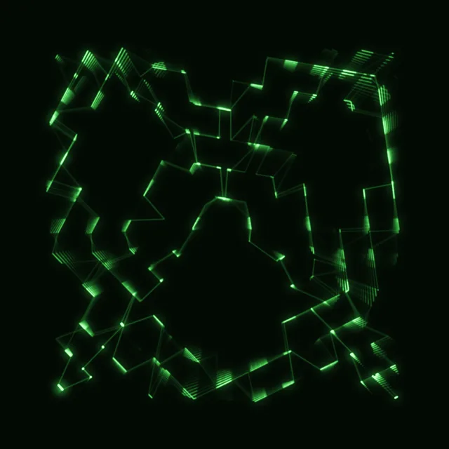 CRUSH and POLYGON together: a grid-snapped outline over a turning five-sided lattice