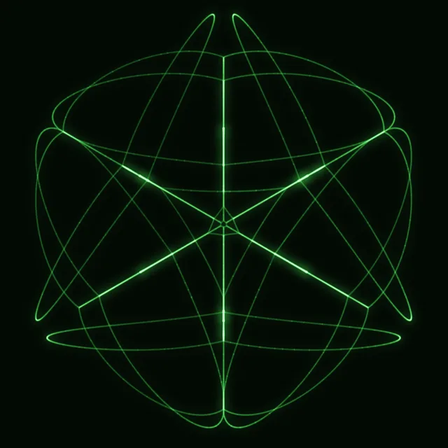 KALEID: six mirrored wedges of the figure spreading out from the center as Spread rises from 0 to 0.65 and back, Segments 6