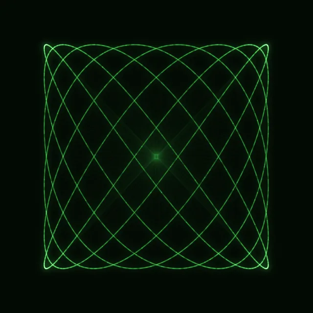 VCANCEL: a ghosted, origin-mirrored lattice of the figure thickening into a starburst as Frequency rises from 0 to 1 and back