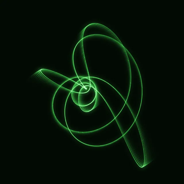 VORTEX: the figure twisted into curling, repeated forms turning at Rot Speed 0.25