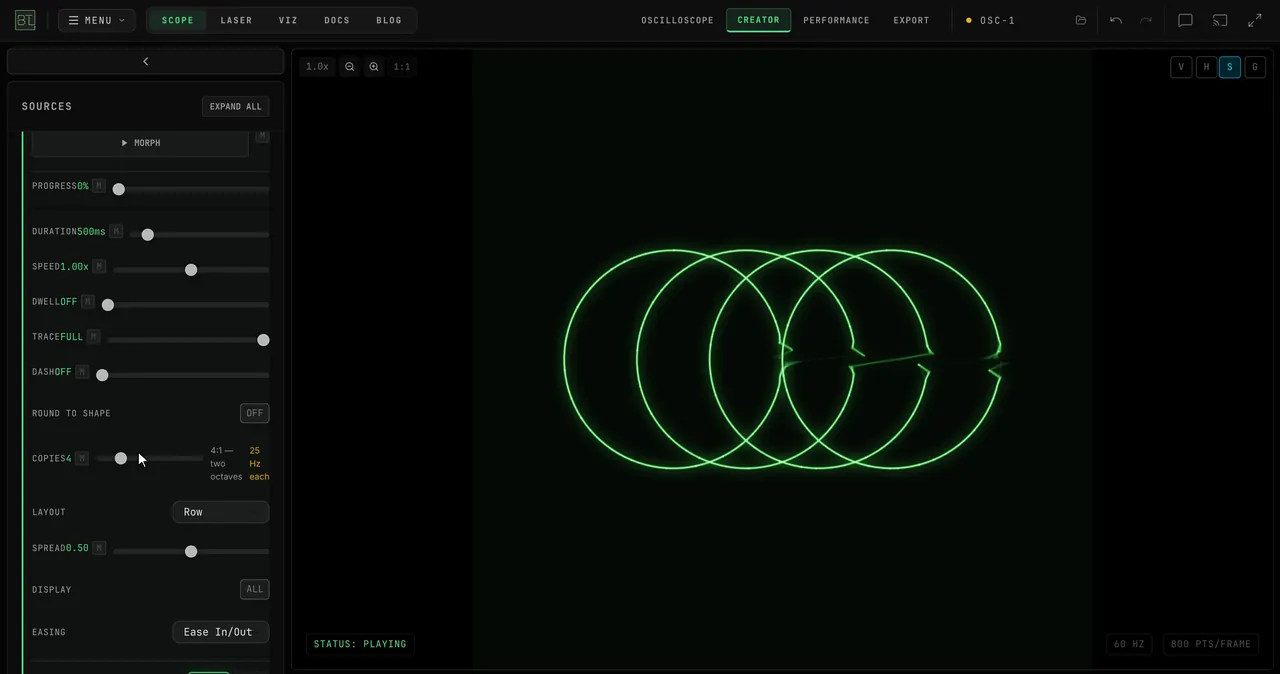 Several circular copies arranged across the OSC-1 display