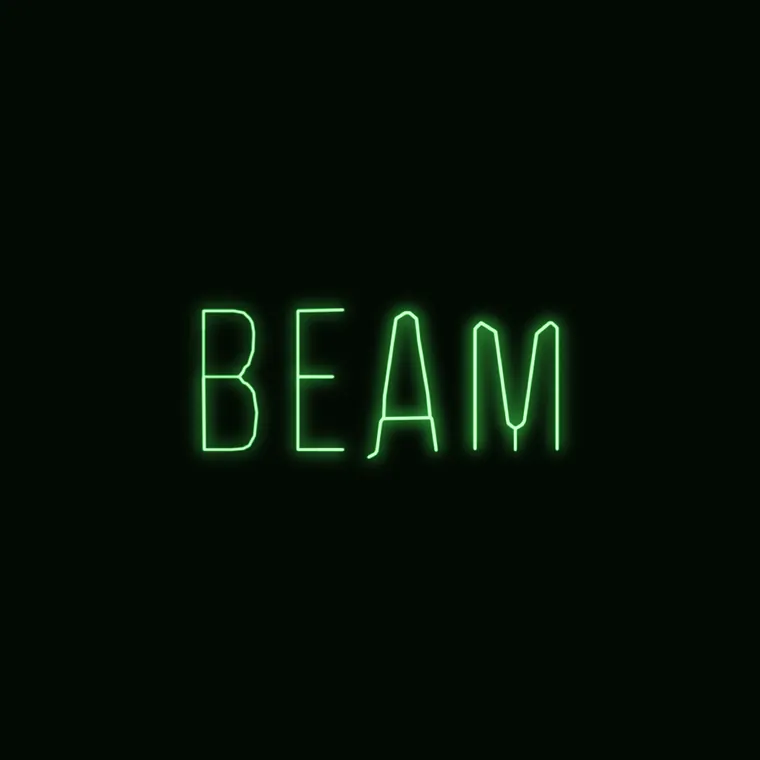 BEAM drawn along the center of each letter stroke