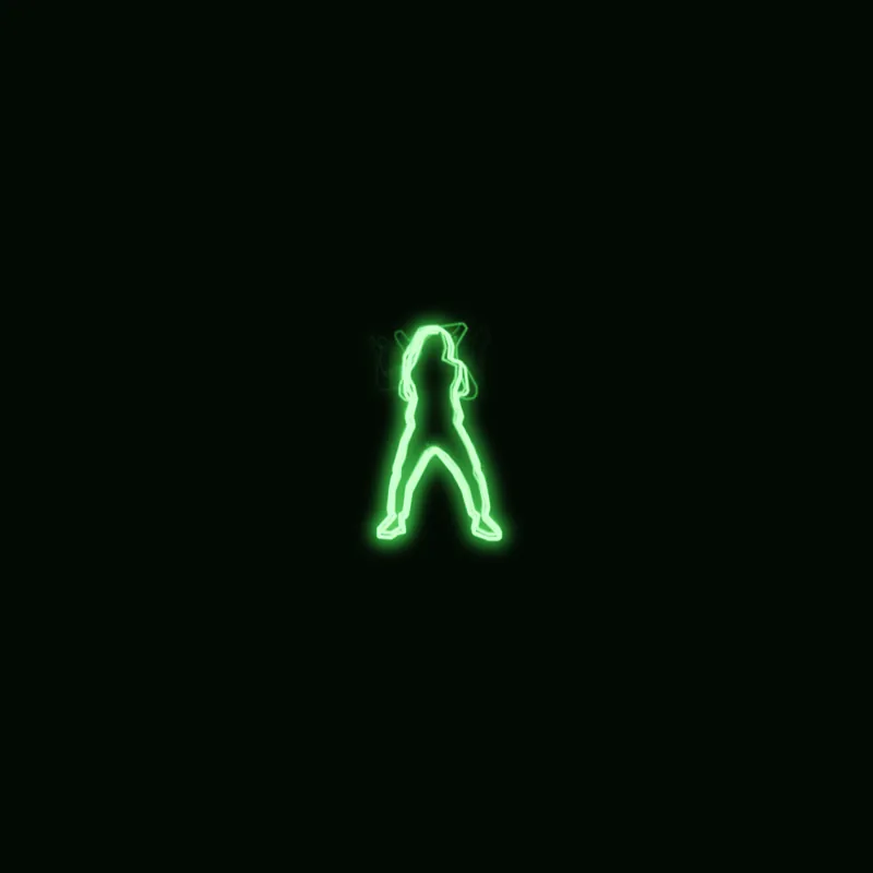 The OSC-1 scope drawing a dancing figure as a single green outline, traced live from a camera feed by the Video Source with DISPLAY on