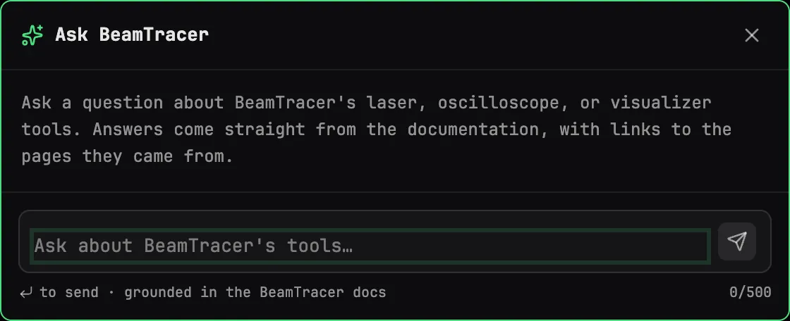 Ask BeamTracer dialog with a question field and send button