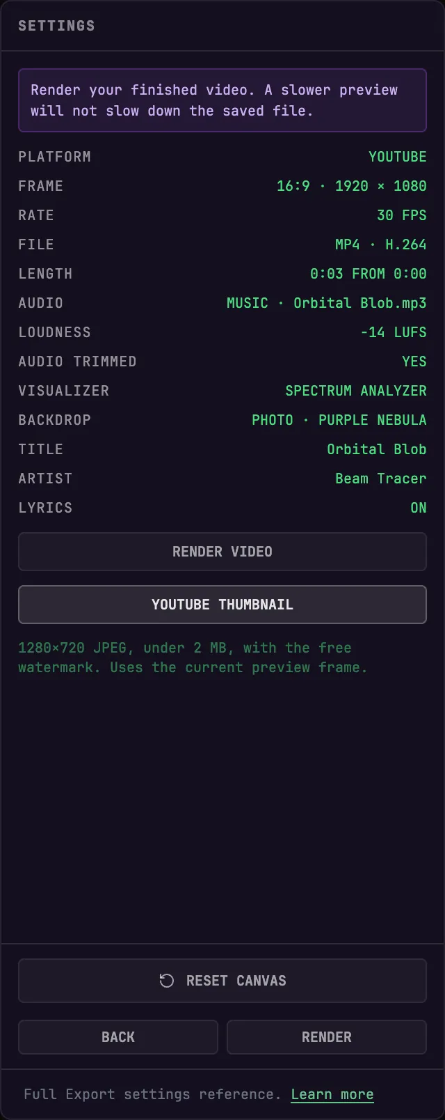 Save the current preview frame as a YouTube thumbnail