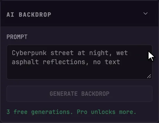 AI Backdrop prompt and Generate Backdrop control