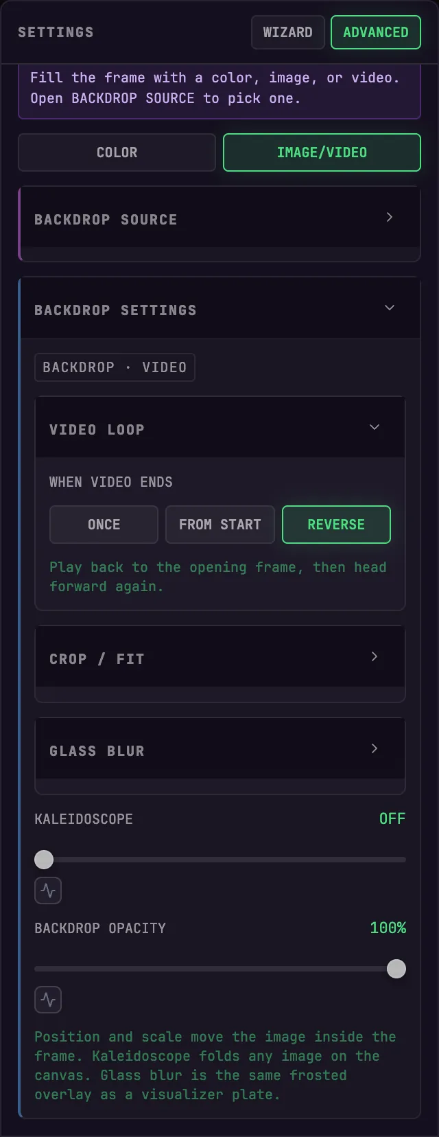 Confirm the video format and loop mode.