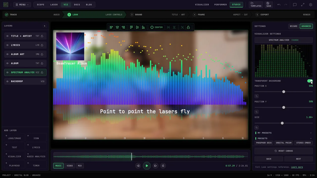 Reveal the backdrop by changing the visualizer background.