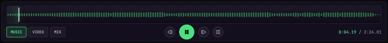 Music, Video and Mix choose what you hear and export.