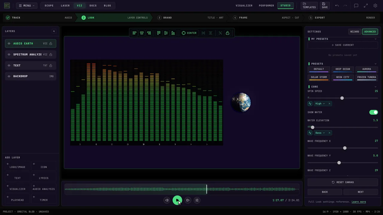 Adjust a visualizer background to reveal the composition behind it